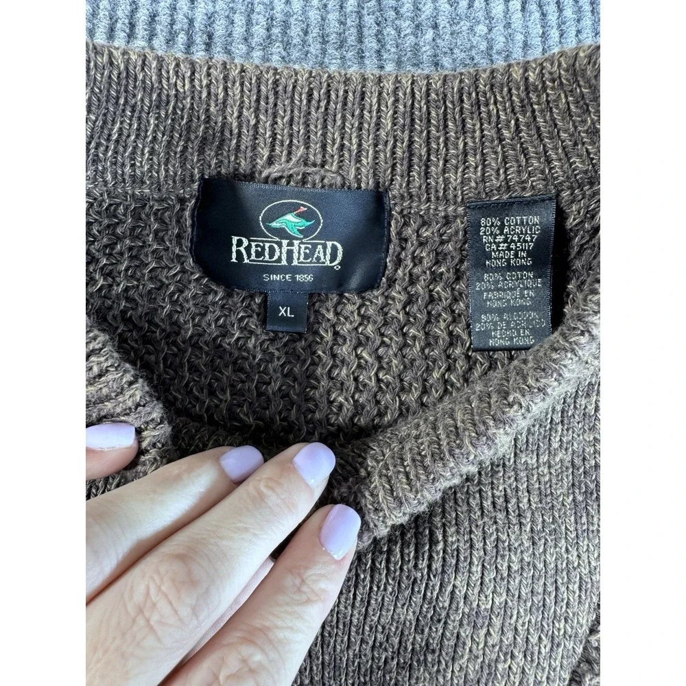 RedHead Brown Chunky-Knit Cotton Acrylic Henley Sweater XL Crew Neck Long Sleeve